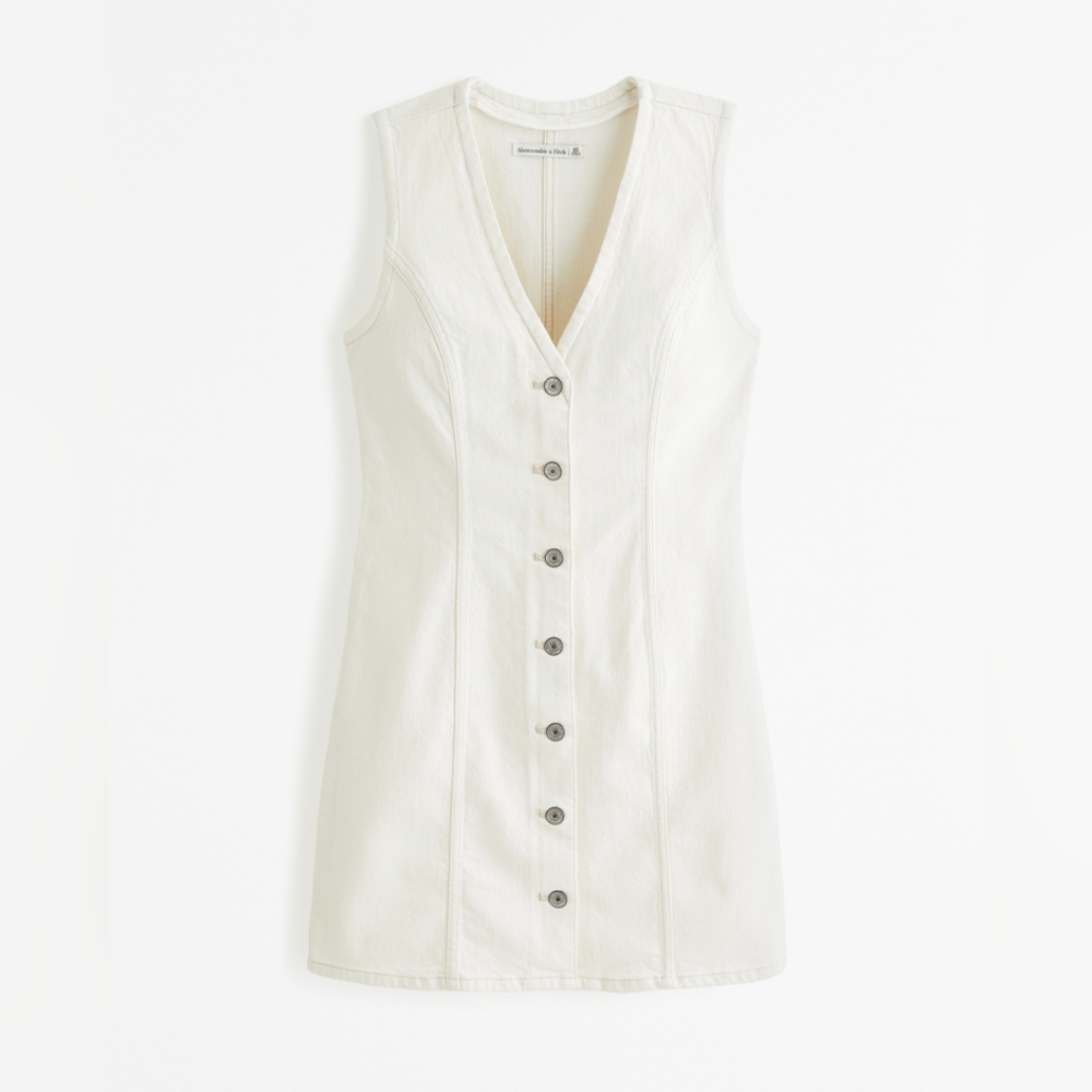 Abercrombie Mara White Denim Tall Button Dress